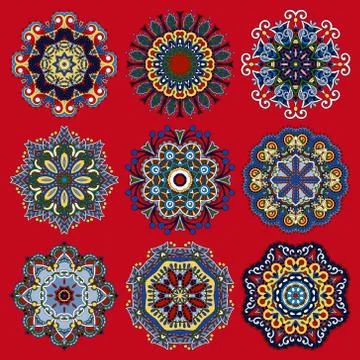 Round ornamental geometric doily pattern collection Stock Illustration