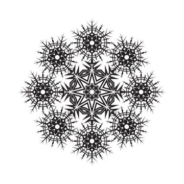 Round ornamental vector shape, black pattern of snowflake isolated on white Illustrazione stock