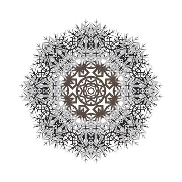 Round ornamental vector shape, pattern of snowflake isolated on white Stock Illustration