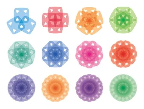 Round ornaments set. Abstract creative flowers Stock Illustration