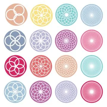 Round ornaments set. Abstract creative flowers Stock Illustration