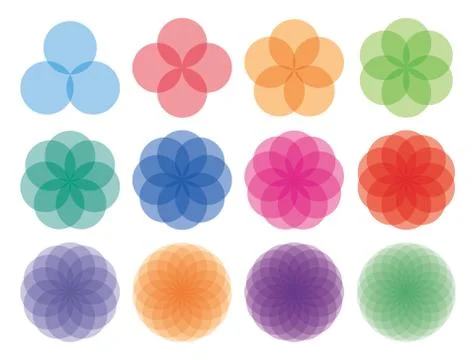 Round ornaments set. Abstract creative flowers Illustrazione stock