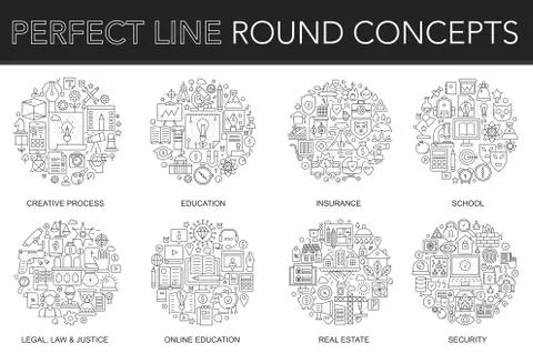 Round outline concept of creative process, insurance, school, legal, law and Stock Illustration