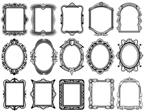 Round, oval, rectangular vintage victorian, baroque vector frames Stock Illustration