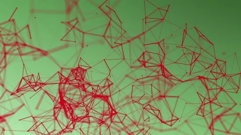 Round particles connected by strips move on a green background. abstract backgro Stock Footage 95412400