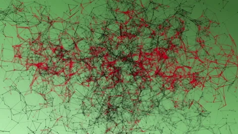 Round particles connected by strips move on a green background. abstract backgro Stock Footage 95412622