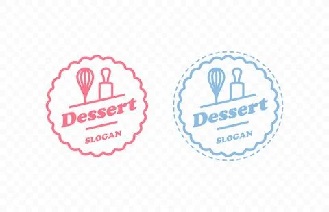 Round pastry logo design with kitchen whisk and rolling pin Stock Illustration