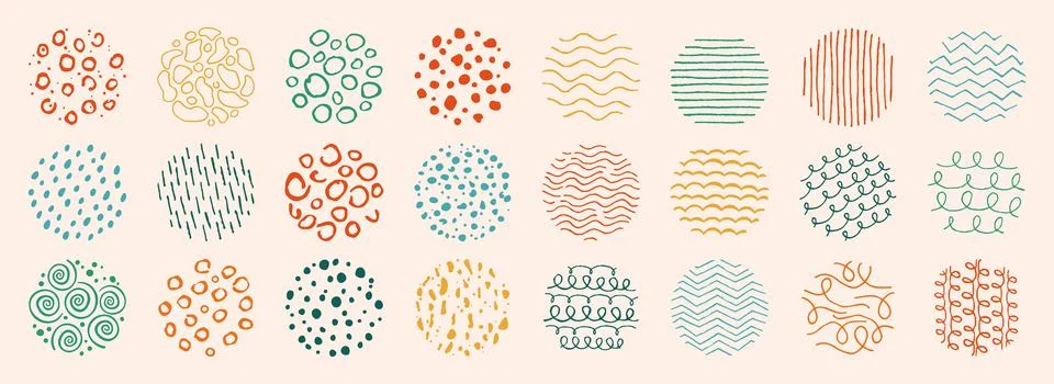 Round pattern abstract doodle shapes background brush hand drawn texture shapes Illustrazione stock