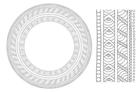 Round pattern and brushes for coloring book Stock Illustration