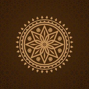 Round pattern in arabic style on brown background Stock Illustration