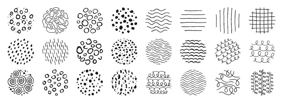 Round pattern doodle shapes abstract background hand drawn texture shapes curves Illustrazione stock