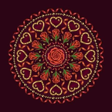 Round pattern with romantic symbols Stock Illustration