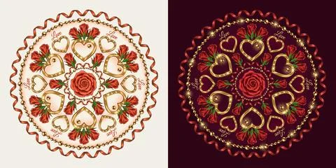 Round pattern with romantic symbols for Valentines day Stock Illustration