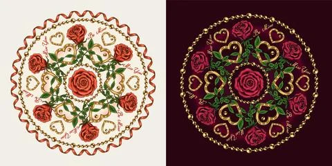 Round pattern with romantic symbols for Valentines day Stock Illustration
