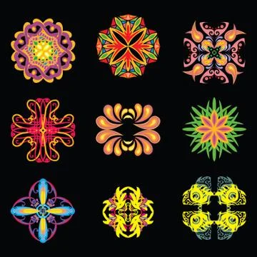 Round pattern set on black Stock Illustration