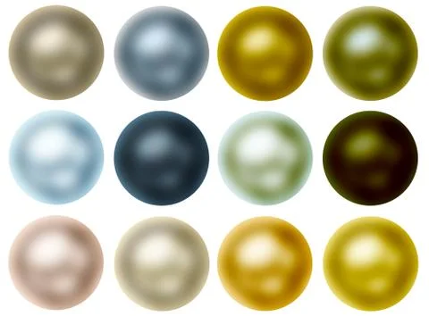 Round Pearl Buttons Set Isolated on white 库存插图