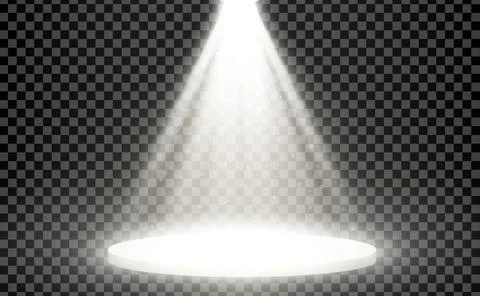 Round pedestal sanctified with light. Empty white podium illuminated mockup Stock Illustration