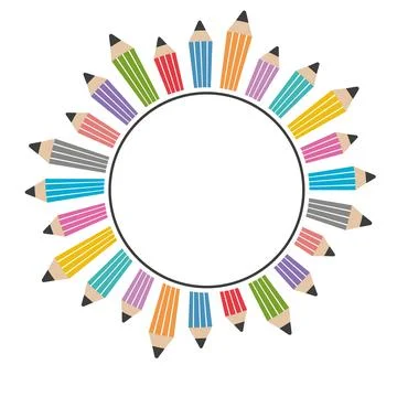 Round pencil frame, color vector isolated illustration Stock Illustration