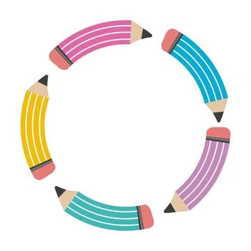 Round pencil frame, color vector isolated illustration Stock Illustration
