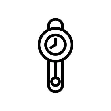 Round pendulum clock wall mounted icon vector outline illustration Stock Illustration