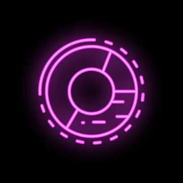 Round pie chart glowing in vivid pink neon light Stock Illustration