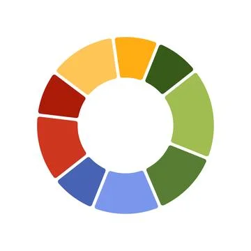 Round pie chart or circle graph with nine sections of different colors Illustrazione stock