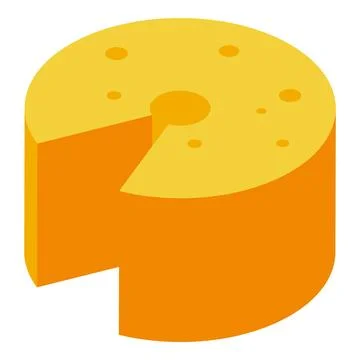 Round piece of cheese with a slice missing, isometric view Stock Illustration