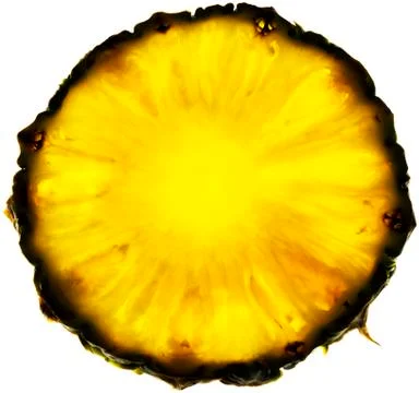 Round piece of fragrant appetizing pineapple on a white background Stock Photos