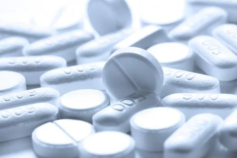 Round pills Stock Photos