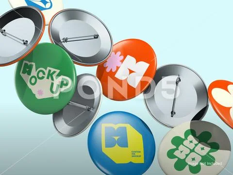 Round Pin Badge Floating Mockup 3D Render PSD Template