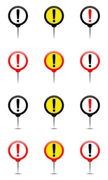 Round pin with exclamation mark Stock Illustration