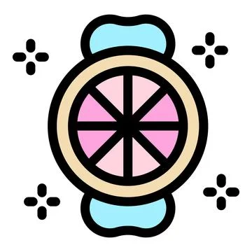 Round pink and beige candy with eight segments and blue wrapping is sparkling Stock Illustration