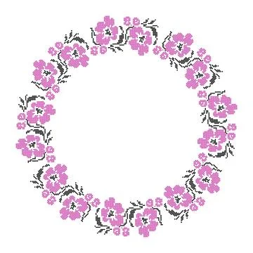 Round Pink Floral Repeated Pattern Frame Stock Illustration