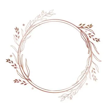 Round pink frame with branches and pattern. White background. Place for your Stock Illustration