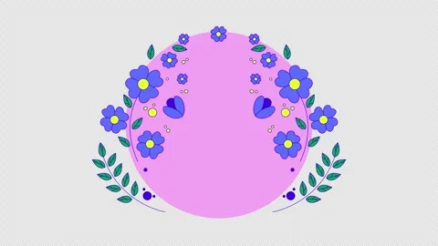 Round pink shape surrounded by spring flowers leaves branches cartoon animation Video stock 295876205