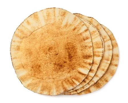 Round pita breads close up on a white. Top view Stock Photos