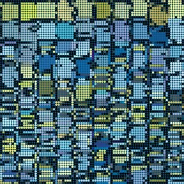 Round pixel abstract background in blue yellow Stock Illustration
