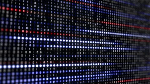 Round pixels of an electronic display with changing software binary code. Stock Footage 241506082