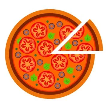 Round pizza design with tomatoes in flat style. vector illustration of sliced Stock Illustration