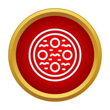 Round pizza with toppings in a flat style red circle Stock Illustration