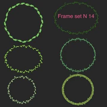 Round plant frames with leaves and vine tendrils Stock Illustration