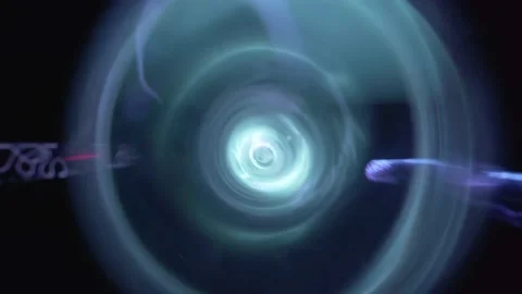 Round plasma laser flashes and fast rotation storm movement as abstract neon Stock Footage 155129010