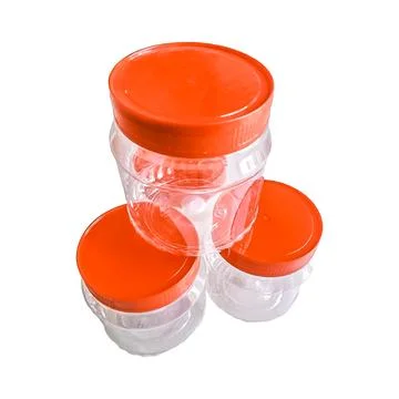 Round plastic containers Stock-Fotos
