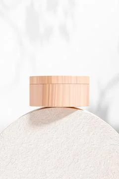 Round Plastic Cream jar mockup, wooden skincare cylindrical Container Stock Illustration
