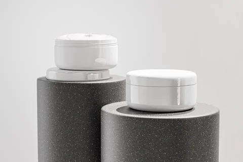 Round Plastic Cream jar mockup, opaque white skincare cylindrical Container.. Stock Illustration