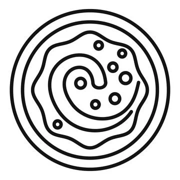 Round plate with spiral pattern filled with bubbles icon outline style Stock Illustration