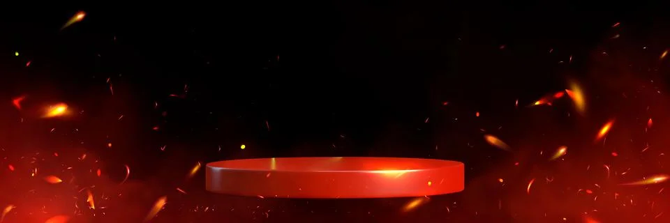 Round platform floating on black with fire sparks Stock Illustration