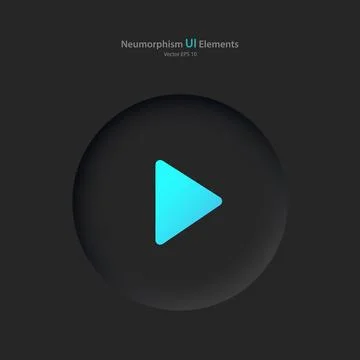 Round play button on a black background. User interface elements in the style of Stock Illustration