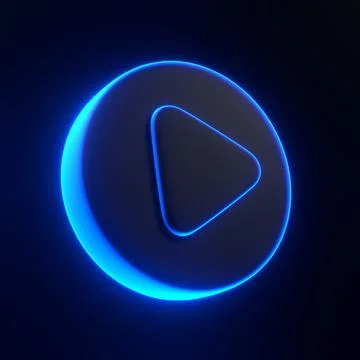 Round play button with bright glowing futuristic blue neon lights Illustrazione stock