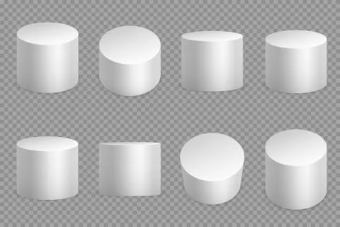Round podium 3d bases. White cylinder solid pedestal. Pillar circular foundation Stock Illustration